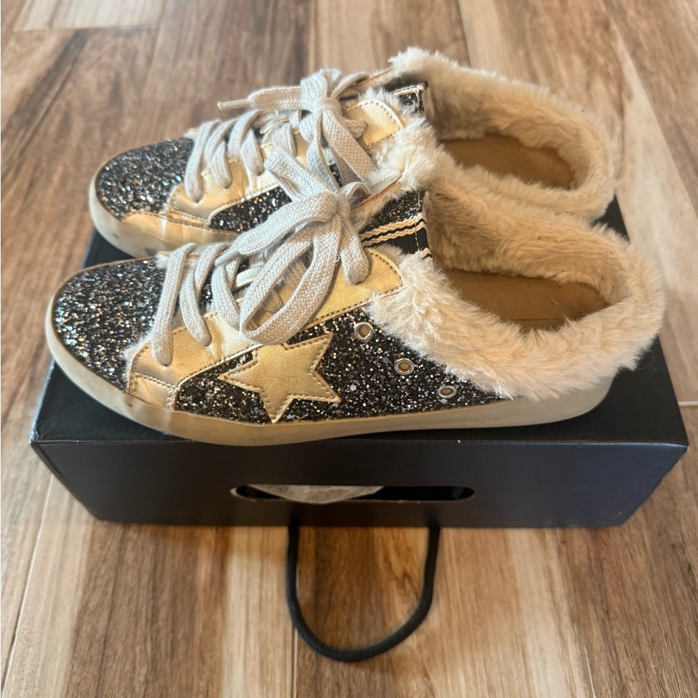 Glittery Gold and Black Kids Shoes